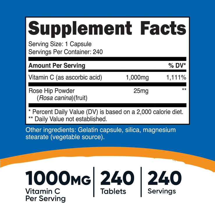 Vitamina C 1000mg con Rosa Mosqueta Nutricost
