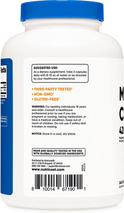 Citrato de Magnesio 420 mg Nutricost
