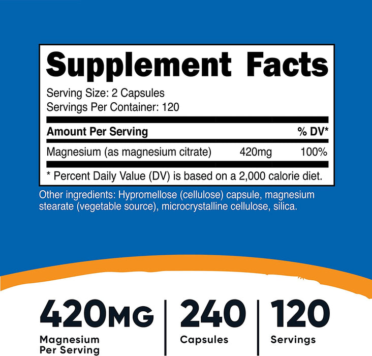 Citrato de Magnesio 420 mg Nutricost