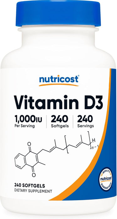 Vitamina D3 1000 IU – Nutricost | Salud Ósea, Inmunidad y Energía