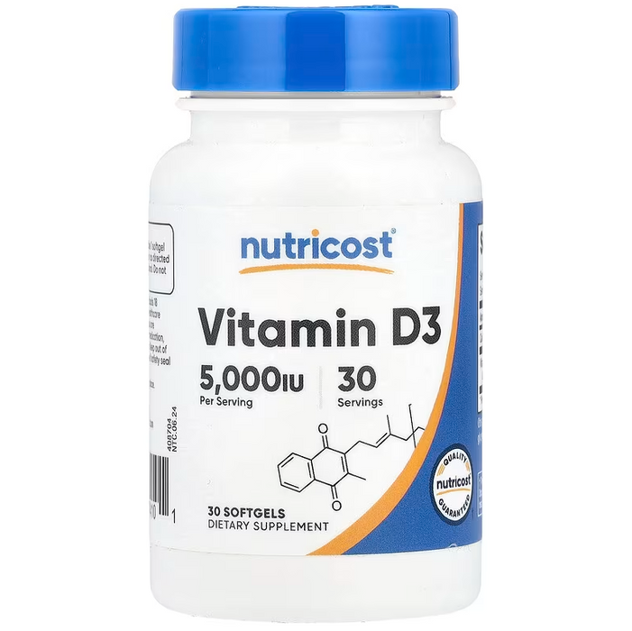 Vitamina D3 Alta Dosis – 5000 IU | Nutricost (30 cápsulas blandas)
