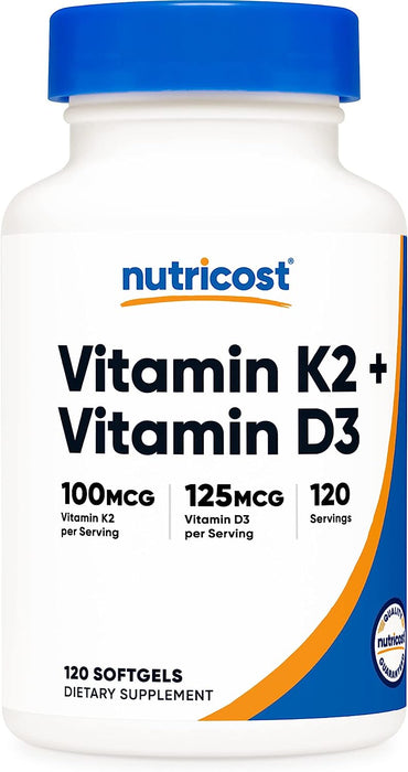 Vitamina K2 con D3 de Nutricost – Dosis alta | 100mcg/125mcg