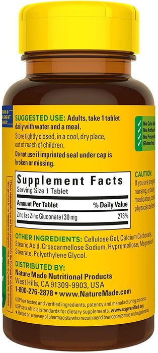 Zinc 30 mg tabletas Nature Made