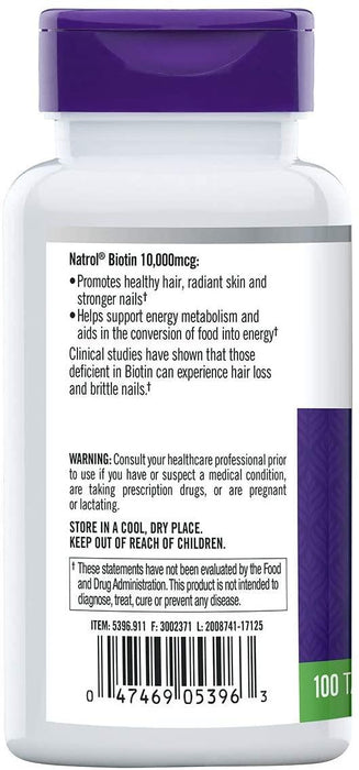 Biotina Ultra potente Tabletas 10,000 mcg Natrol