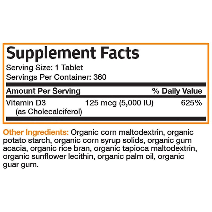 Vitamina D3 5,000 UI 125 mcg Certified Organic Bronson