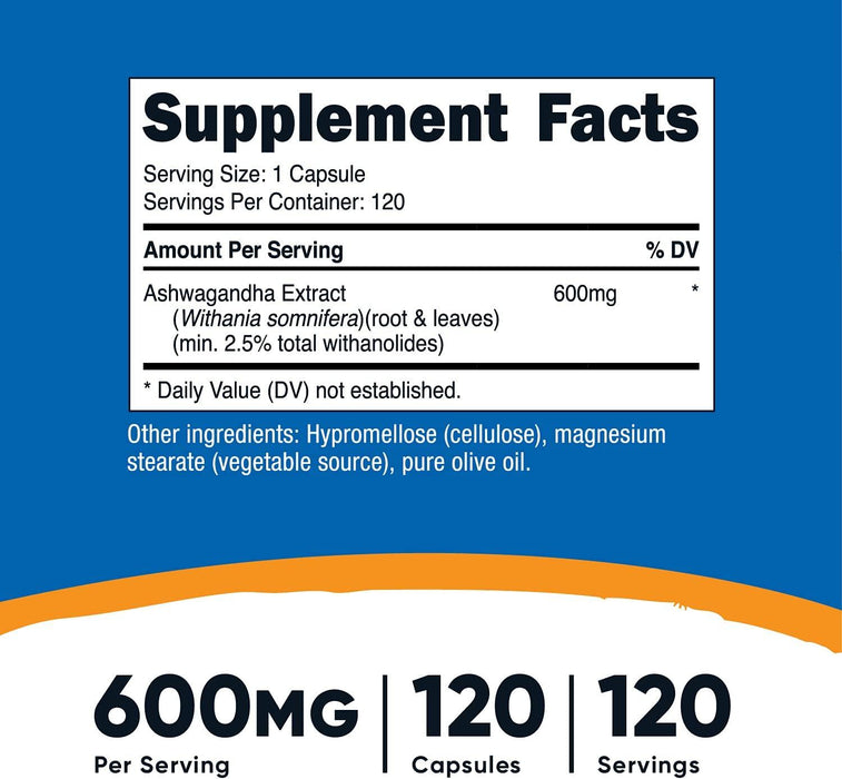 Ashwagandha Extracto de Raíz 600 mg Nutricost