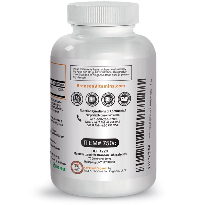 Vitamina D3 5,000 UI 125 mcg Certified Organic Bronson