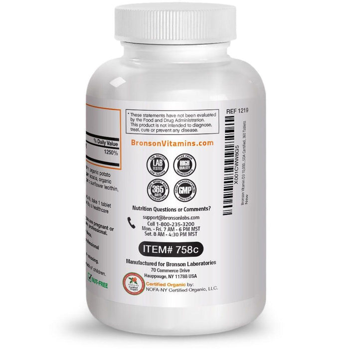 Vitamina D3 Orgánica 10,000 UI Bronson