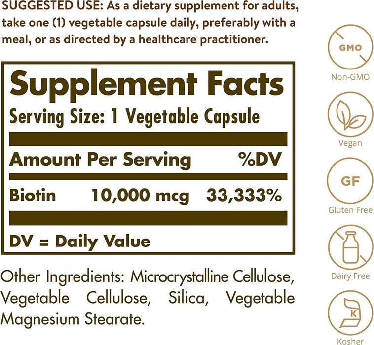 Biotina premium 10,000 MCG Solgar