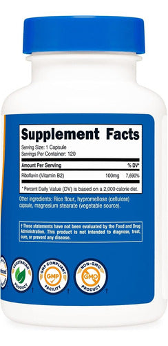 Vitamina B2 Riboflavina 100 Mg Nutricost