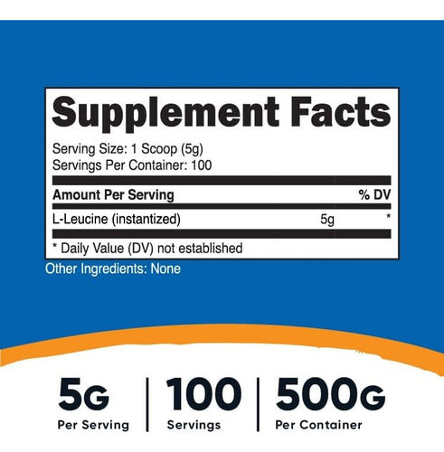 L Leucina 5g Presentación 500g En Polvo Nutricost