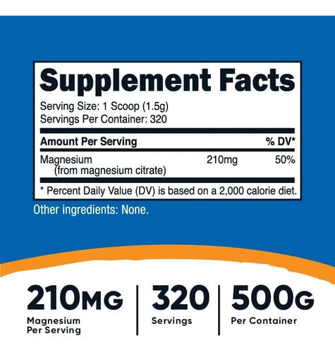 Citrato De Magnesio 500g En Polvo 320 Servicios Nutricost