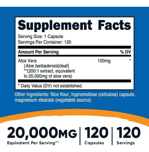 Capsulas De Aloe Vera 20,000 Mg Nutricost