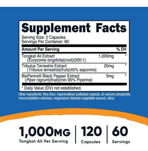 Tongkat Ali Extracto 1000 mg Con Pimienta Negra Nutricost