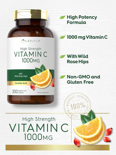 Vitamina C 1000mg Ultra Potente 300 Capsulas Carlyle