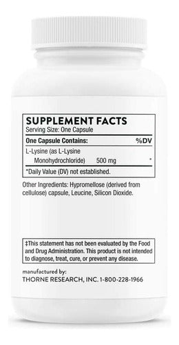 Lisina 500 Mg Importada L-lisina Thorne