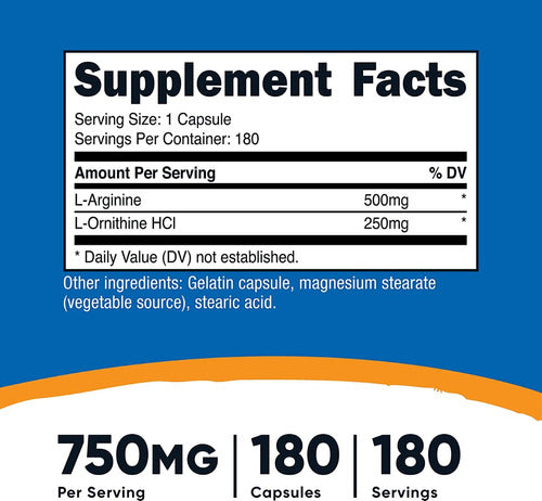 L Arginina 500 mg Con L Ornitina 250 mg Nutricost