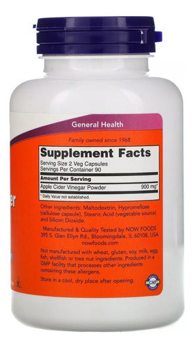 Vinagre De Sidra De Manzana En Capsulas 450mg Now Foods