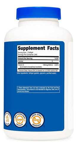 Vitamina E 400 UI Con 240 Capsulas Suaves Nutricost
