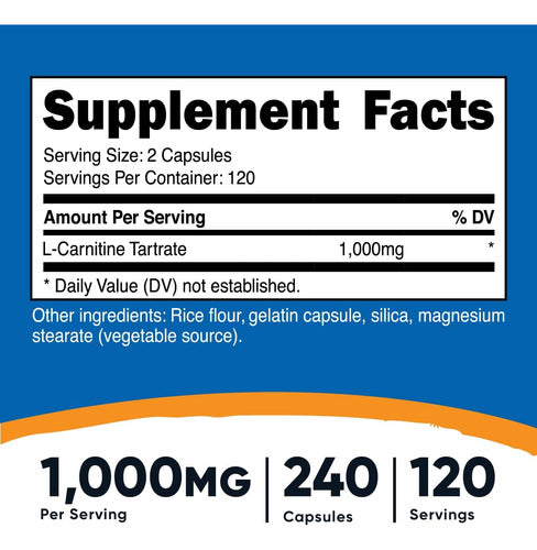 Tartrato L Carnitina Tartrate 1000mg Nutricost