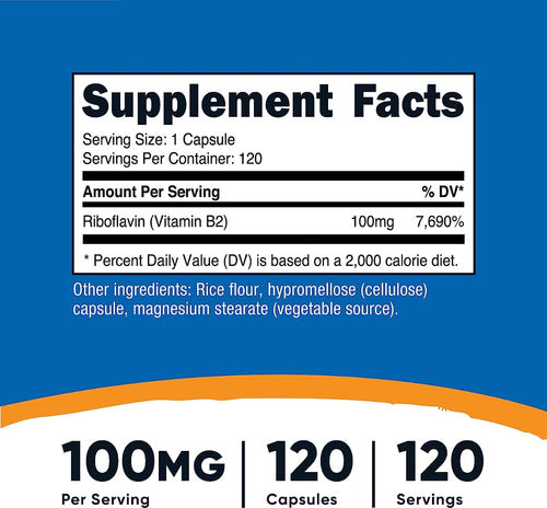 Vitamina B2 Riboflavina 100 Mg Nutricost