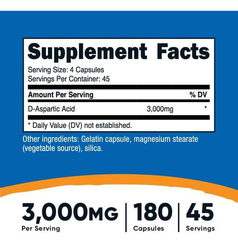 Acido Aspartico D-aspartico 3000 Mg Nutricost