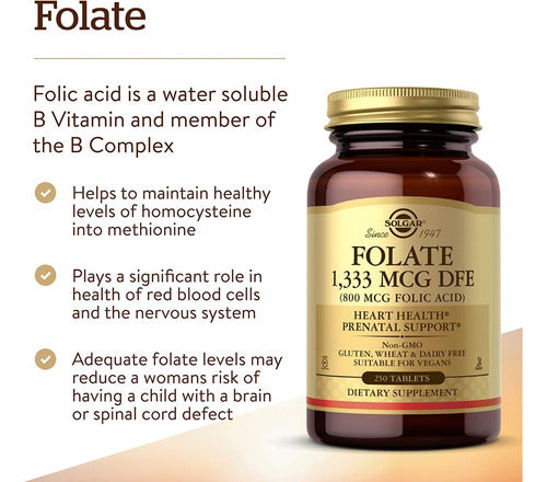 Folato 1333mcg Acido Folico 800mcg Folate 250 Tabletas