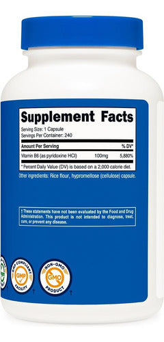Vitamina B6 Piridoxina 100mg Nutricost