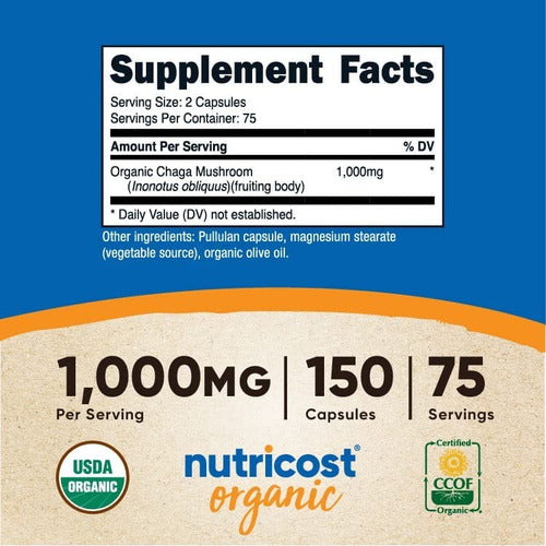 Hongo Chaga En Capsulas Suplemento 1000 Mg Nutricost