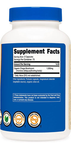 Hongo Chaga En Capsulas Suplemento 1000 Mg Nutricost