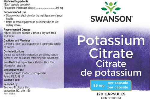 Citrato De Potasio 99 mg Swanson