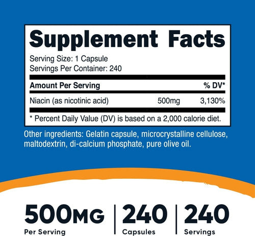 Niacina 500 Mg Vitamina B3 Acido Nicotinico Nutricost