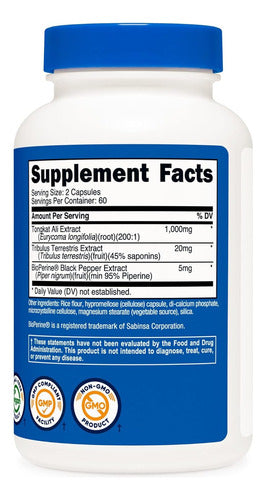 Tongkat Ali Extracto 1000 mg Con Pimienta Negra Nutricost