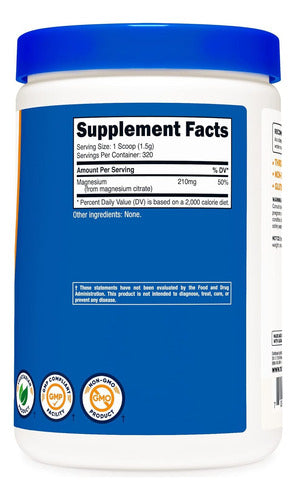 Citrato De Magnesio 500g En Polvo 320 Servicios Nutricost
