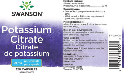 Citrato De Potasio 99 mg Swanson