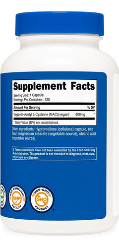 Suplemento Nac 600 mg N-acetilcisteína Nutricost