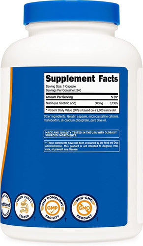 Niacina 500 Mg Vitamina B3 Acido Nicotinico Nutricost