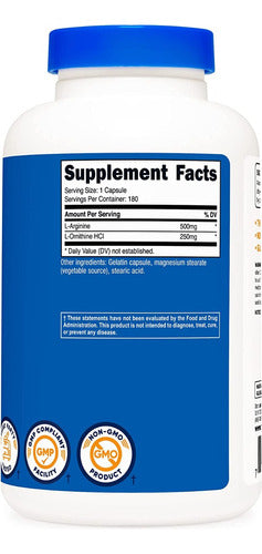 L Arginina 500 mg Con L Ornitina 250 mg Nutricost