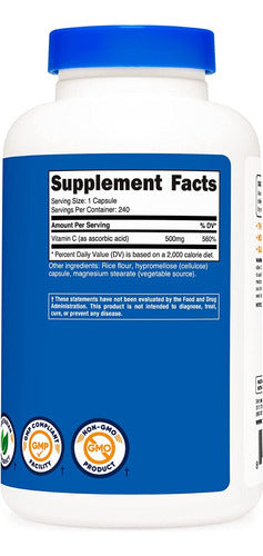 Vitamina C 500 mg Acido Ascorbico Nutricost
