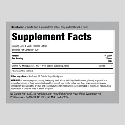 Vitamina K2 Mk-7 Ultra 100mcg Piping Rock