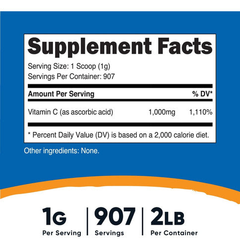 Vitamina C En Polvo 1000 Mg Con 907 Servicios Nutricost