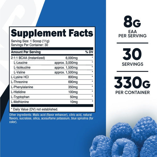 Aminoacidos Esenciales En Polvo Sabor Mora Azul Nutricost