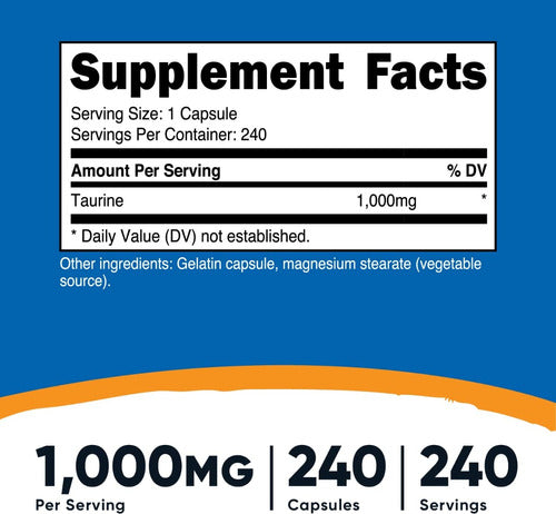 Taurina Suplemento En Capsulas 1000mg Nutricost