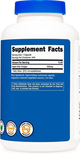 Vinagre De Manzana En Cápsulas 500 mg Nutricost