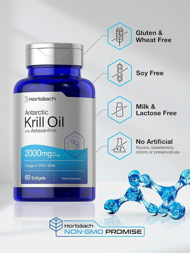Aceite De Krill Antartico 2000 mg Con Dhea y Astaxantina Horbaach