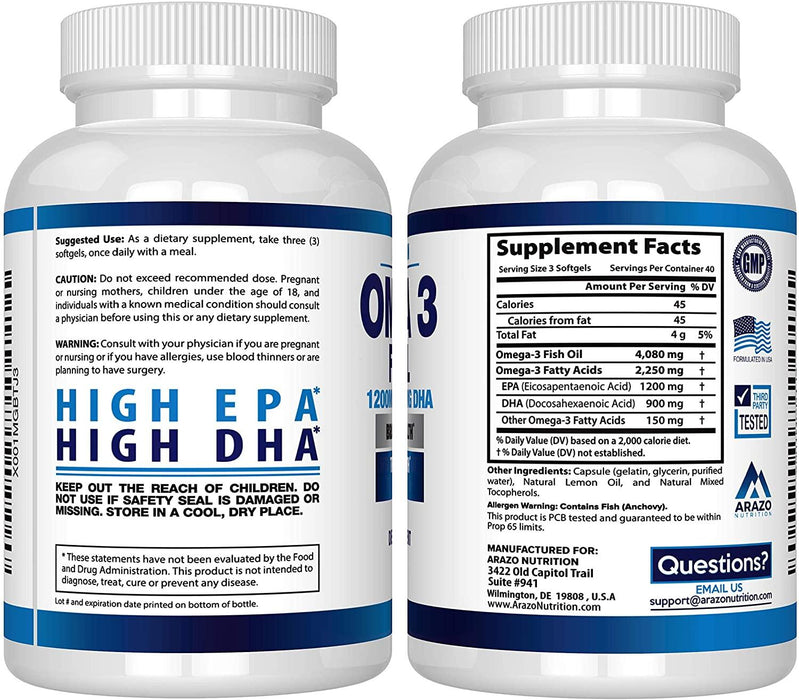 Omega 3 Aceite de pescado 1200 mg EPA + 900 mg DHA
