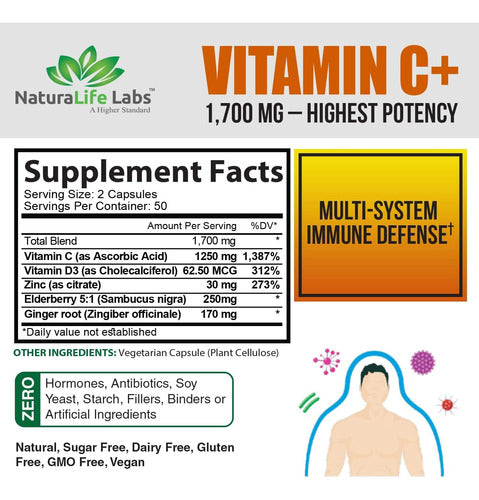 Vitamina C 1700mg Con Antioxidantes Alta Potencia NaturaLife