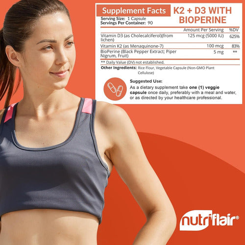 Vitamina K2 Con D3  Más Extracto De Pimienta Negra Nutriflair