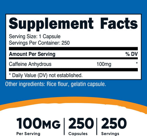 Cafeina Pura 100 Mg Nutricost