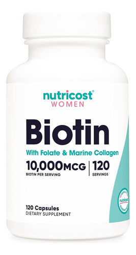 Biotina 10,000 mcg Con Colageno Marino Nutricost Women